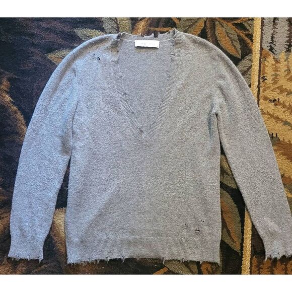 IRO Jeans Sweater Women's Medium Grey Brody Distressed V Neck Oversized Alpaca - Picture 2 of 5